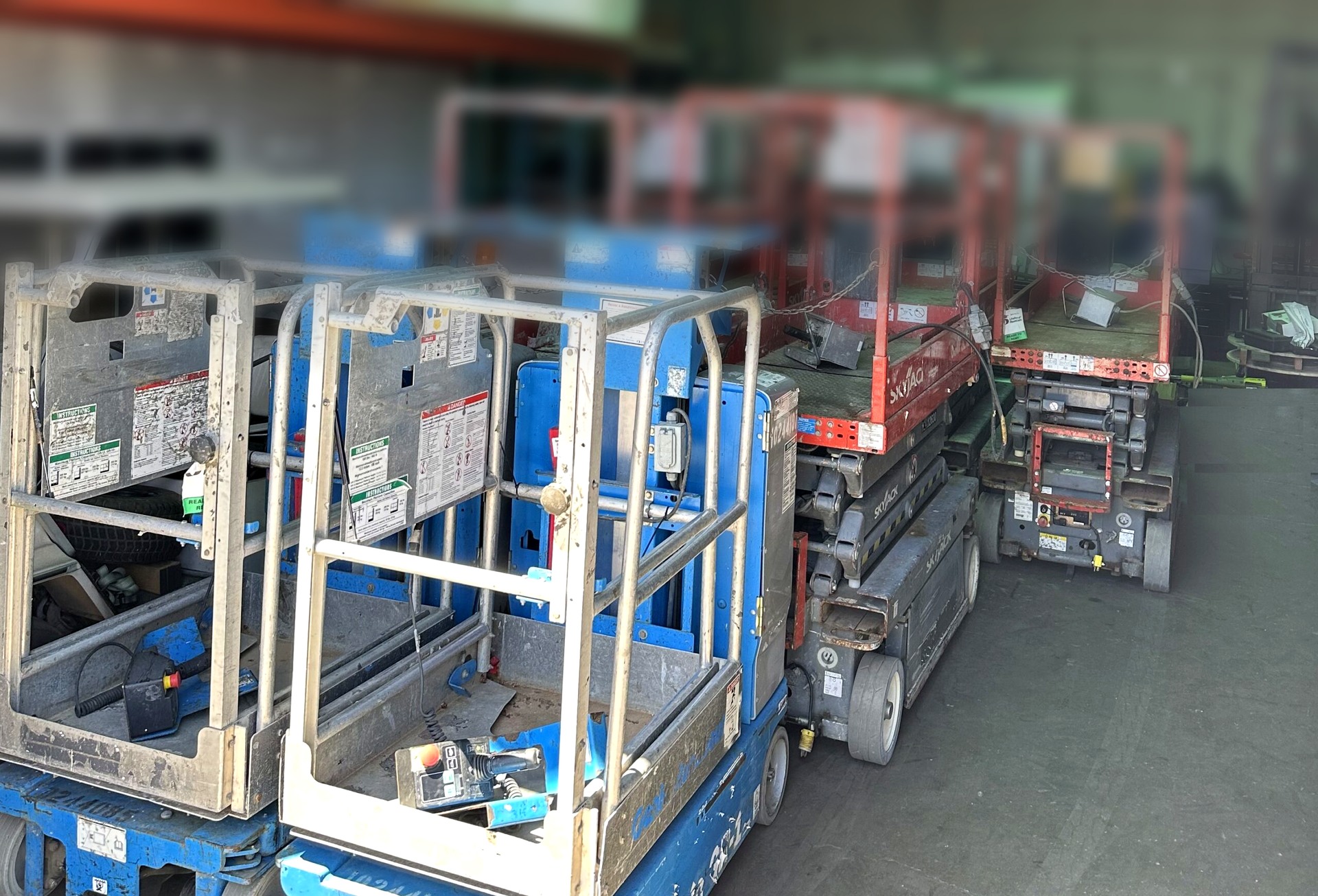 Fleet of electric scissor lifts staged and ready at the Philision Rentals yard